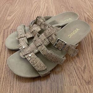 NWOB VIONIC comfort cork tan wedge block sandals size us 7